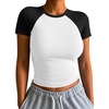 image:imageATHMILE Womens Short SleeveLong Sleeve Cropped Tops Slim Fit Stretchy Color Block Slightly Shirts Y2k Fashion Clothes1white Black Combo