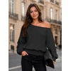 image:imageATHMILE Womens Off the Shoulder Fleece Sweatshirt Crop Top Long Sleeve Pullover Comfy Sexy Y2K Casual Fall Outfits 2026Black