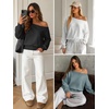 image:imageATHMILE Womens Off the Shoulder Fleece Sweatshirt Crop Top Long Sleeve Pullover Comfy Sexy Y2K Casual Fall Outfits 2026Pink