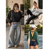 image:imageATHMILE Womens V Neck Sweatshirt Open Back Crop Top Long Sleeve Fashion Sexy Y2K Casual Fall Clothes 2026Grey