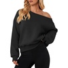 image:imageATHMILE Womens Off the Shoulder Fleece Sweatshirt Crop Top Long Sleeve Pullover Comfy Sexy Y2K Casual Fall Outfits 2026Black