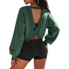 image:imageATHMILE Womens V Neck Sweatshirt Open Back Crop Top Long Sleeve Fashion Sexy Y2K Casual Fall Clothes 2026Dark Green