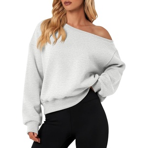 image:imageATHMILE Womens Off the Shoulder Fleece Sweatshirt Crop Top Long Sleeve Pullover Comfy Sexy Y2K Casual Fall Outfits 2026Gray