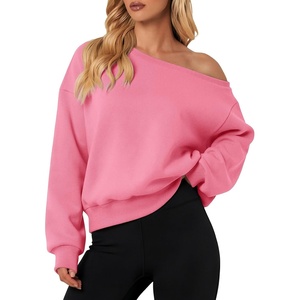 image:imageATHMILE Womens Off the Shoulder Fleece Sweatshirt Crop Top Long Sleeve Pullover Comfy Sexy Y2K Casual Fall Outfits 2026Pink