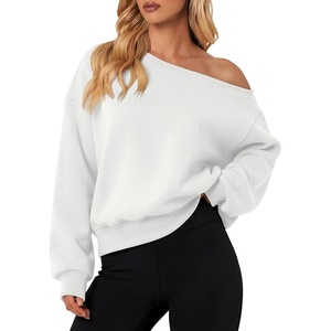 image:imageATHMILE Womens Off the Shoulder Fleece Sweatshirt Crop Top Long Sleeve Pullover Comfy Sexy Y2K Casual Fall Outfits 2026White