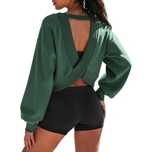 image:imageATHMILE Womens V Neck Sweatshirt Open Back Crop Top Long Sleeve Fashion Sexy Y2K Casual Fall Clothes 2026Dark Green
