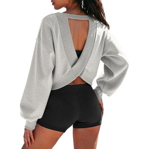 image:imageATHMILE Womens V Neck Sweatshirt Open Back Crop Top Long Sleeve Fashion Sexy Y2K Casual Fall Clothes 2026Grey