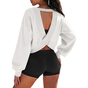 image:imageATHMILE Womens V Neck Sweatshirt Open Back Crop Top Long Sleeve Fashion Sexy Y2K Casual Fall Clothes 2026White