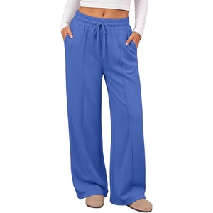 image:imageATHMILE Womens Wide Leg Fleece Sweatpants High Waisted Teen Girl Pants  Fall Fashion Winter Clothes Lounge Travel Joggers With PocketsBlue