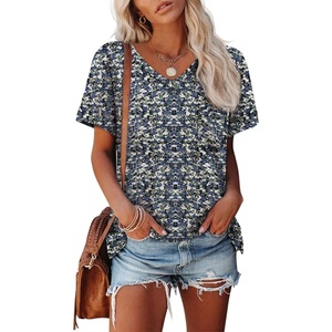 image:imageATHMILE Womens T Shirts 2026 Short Sleeve VNeck Shirts Cute Fit Summer Casual Tee Tops SXXLBlue Flowers