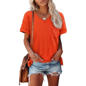image:imageATHMILE Womens T Shirts 2026 Short Sleeve VNeck Shirts Cute Fit Summer Casual Tee Tops SXXLOrange