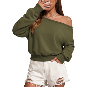 image:imageATHMILE Womens Off the Shoulder Sweatshirt Long Sleeve Crop Top  Casual Fall OutfitsTrendy Streetwear Pullover Comfy Sexy Y2K HoodiesCute Teen Girl FashionArmy Green