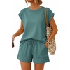 image:imageATHMILE Two Piece Womens Summer Lounge Short Sets Cap Sleeve  Drawstring ShortsBeach Sweatsuit with PocketAthleisure Matching SetsAthletic OutfitsBlue Green