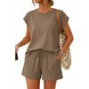 image:imageATHMILE Two Piece Womens Summer Lounge Short Sets Cap Sleeve  Drawstring ShortsBeach Sweatsuit with PocketAthleisure Matching SetsAthletic OutfitsCoffee Gray