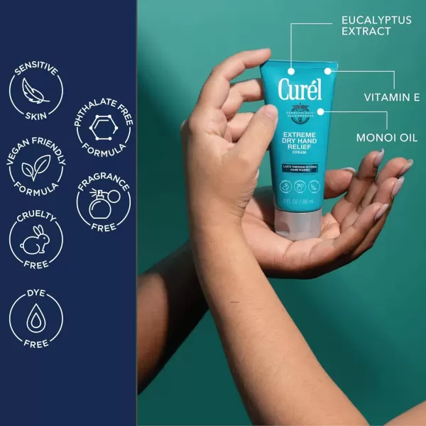 imageCurel Extreme Dry Hand Dryness Relief Travel Size Hand Cream Easily Absorbed for LongLasting Relief after Washing Hands with Eucalyptus Extract 3 Ounces3 Fl Oz Pack of 2