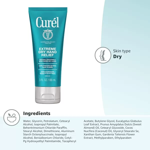imageCurel Extreme Dry Hand Dryness Relief Travel Size Hand Cream Easily Absorbed for LongLasting Relief after Washing Hands with Eucalyptus Extract 3 Ounces3 Fl Oz Pack of 2