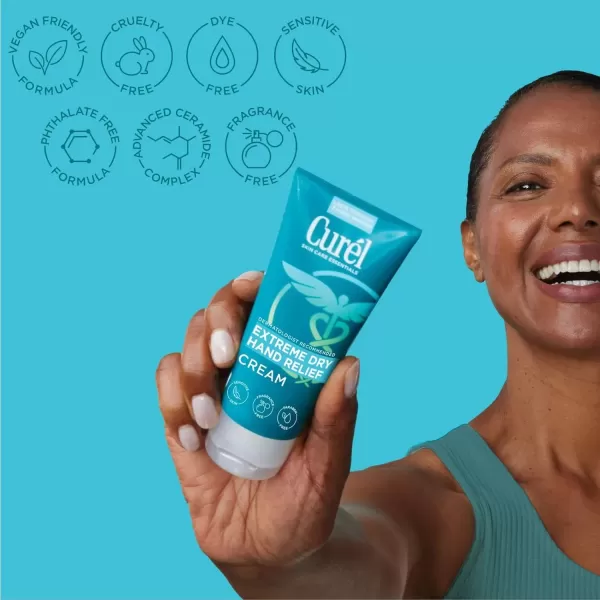 imageCurel Extreme Dry Hand Dryness Relief Travel Size Hand Cream Easily Absorbed for LongLasting Relief after Washing Hands with Eucalyptus Extract 3 Ounces3 Fl Oz Pack of 3