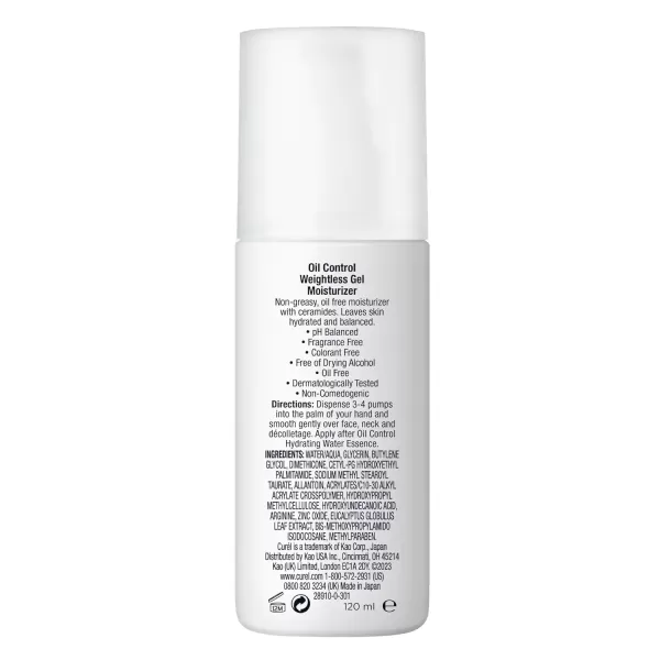 imageCurel Oil Control Weightless Gel Moisturizer for Dry Sensitive Skin Gel Moisturizer for Face Fragrance Free 4 Oz
