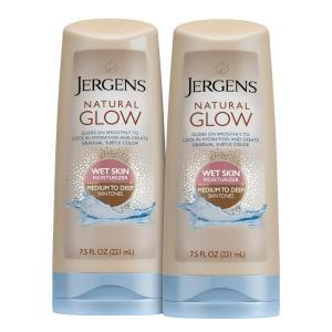 imageJergens Natural Glow Inshower Lotion Self Tanner for Medium to Deep Skin Tone Wet Skin Lotion Sunless Tanner Locks in Hydration for Gradual Flawless Color 75 Ounce Pack of 2Medium to Deep