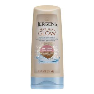 imageJergens Natural Glow Inshower Lotion Self Tanner for Medium to Deep Skin Tone Wet Skin Lotion Sunless Tanner Locks in Hydration for Gradual Flawless Color 75 Ounce Pack of 2Medium to Tan