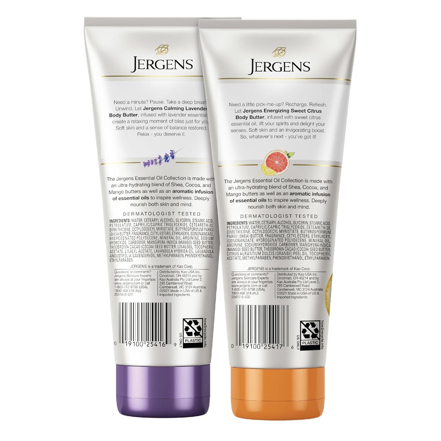 imageJergens Eucalyptus Mint Body Butter Infused with Essential Oils Helps to Relieve Stress for All Skin Types Great Size for Travel 7 Fluid OunceSweet Citrus  Lavender Pack of 2