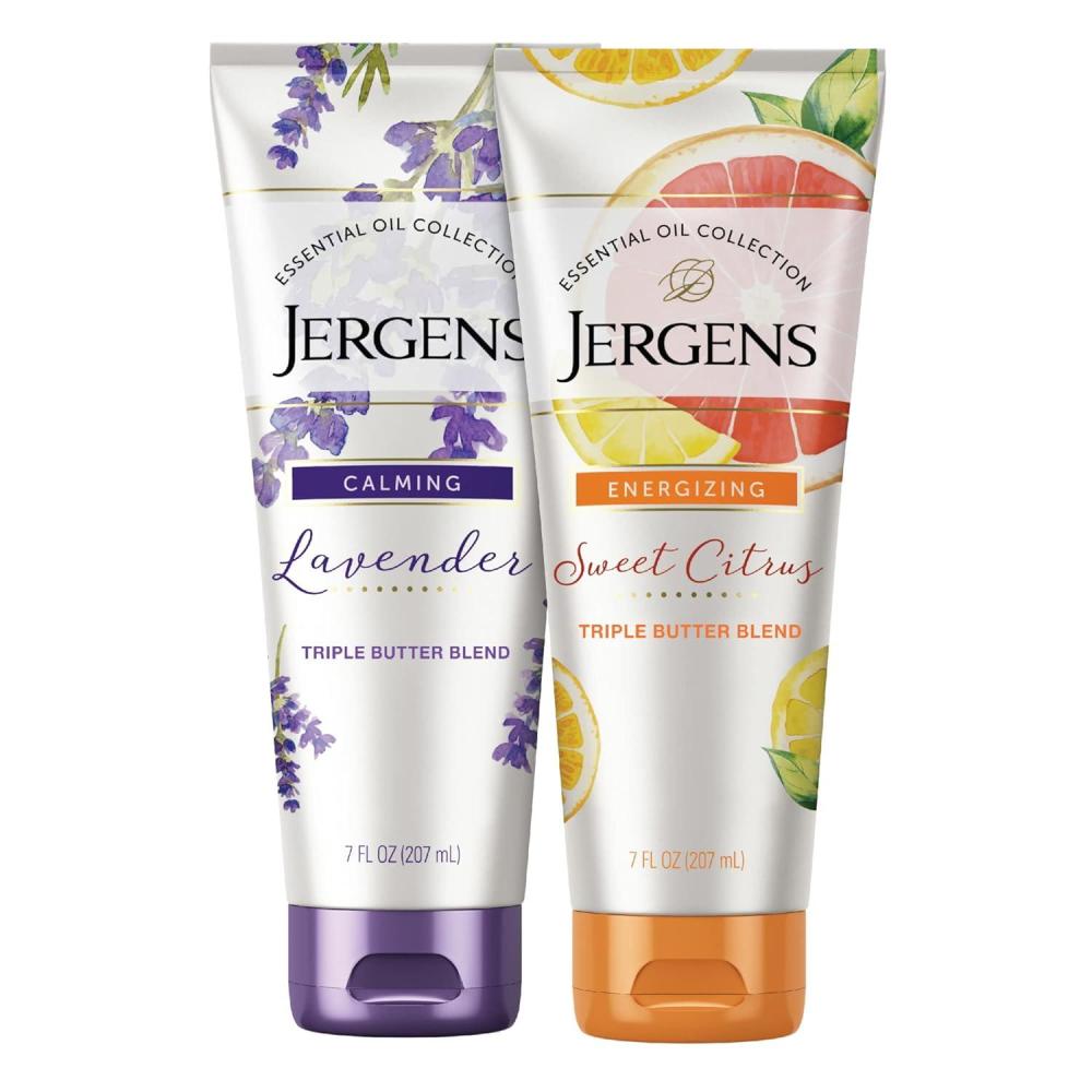 imageJergens Eucalyptus Mint Body Butter Infused with Essential Oils Helps to Relieve Stress for All Skin Types Great Size for Travel 7 Fluid OunceSweet Citrus  Lavender Pack of 2