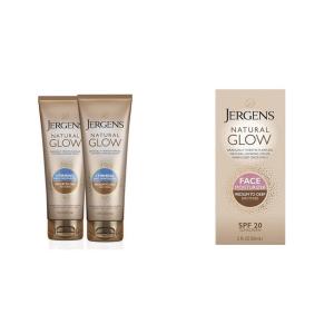 imageJergens Natural Glow Firming Self Tanner Body Lotion Medium to Deep Skin Tone Sunless Tanning Moisturizer with Collagen and Elastin Helps to Visibly Reduce Cellulite 75 Oz Pack of 2Lotion  SPF 20 Sunscreen Medium to Deep