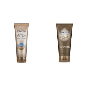 imageJergens Natural Glow Firming Self Tanner Body Lotion Medium to Deep Skin Tone Sunless Tanning Moisturizer with Collagen and Elastin Helps to Visibly Reduce Cellulite 75 Oz Pack of 2Lotion  Self Tanner  Deep Bronze