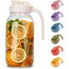 imageSMIRLY 64 oz Mason Jar Pitcher with Wide Mouth and Pour Spout Lid Handle  Glass Pitcher with Lid Double Leak Proof 2 Quart Pitcher with Lid Breast Milk Pitcher Coffee Water Iced Tea for FridgeCream White