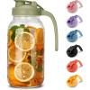 imageSMIRLY 64 oz Mason Jar Pitcher with Wide Mouth and Pour Spout Lid Handle  Glass Pitcher with Lid Double Leak Proof 2 Quart Pitcher with Lid Breast Milk Pitcher Coffee Water Iced Tea for FridgeGreen