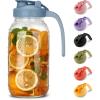 imageSMIRLY 64 oz Mason Jar Pitcher with Wide Mouth and Pour Spout Lid Handle  Glass Pitcher with Lid Double Leak Proof 2 Quart Pitcher with Lid Breast Milk Pitcher Coffee Water Iced Tea for FridgeBlue