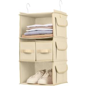 imageSMIRLY 3 Shelf Hanging Closet Organizer and Storage Shelves  Hanging Organizer for Closet Hanging Shelves for Closet Organizers and Storage Small Closet Organizer Sweater Storage for ClosetBeige
