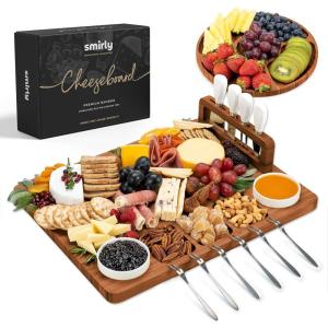 imageSMIRLY Charcuterie Boards Gift Set Charcuterie Board Set Bamboo Cheese Board Set  House Warming Gifts New Home Wedding Gifts for Couple Bridal Shower GiftBamboo Brown