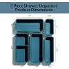 imageSMIRLY 8Piece Bamboo Kitchen Drawer Organizer Set for Large and Small Utensils Multiuse Storage Box  Bathroom Nightstand Jewelry Cutlery Knife Spice Towel Junk Drawer TrayBlue