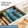 imageSMIRLY 8Piece Bamboo Kitchen Drawer Organizer Set for Large and Small Utensils Multiuse Storage Box  Bathroom Nightstand Jewelry Cutlery Knife Spice Towel Junk Drawer TrayBlue