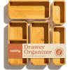 imageSMIRLY 8Piece Bamboo Kitchen Drawer Organizer Set for Large and Small Utensils Multiuse Storage Box  Bathroom Nightstand Jewelry Cutlery Knife Spice Towel Junk Drawer TrayBamboo Natural