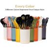 imageSilicone Kitchen Utensils Set ampamp Holder Cooking Utensils Set  Kitchen Essentials for New Home ampamp 1st Apartment Silicone Spatula Set Cooking Spoons for Nonstick Cookware Acacia Wood GreyGray