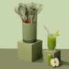 imageSilicone Kitchen Utensils Set ampamp Holder Cooking Utensils Set  Kitchen Essentials for New Home ampamp 1st Apartment Silicone Spatula Set Cooking Spoons for Nonstick Cookware Acacia Wood GreyGreen