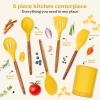 imageSilicone Kitchen Utensils Set ampamp Holder Cooking Utensils Set  Kitchen Essentials for New Home ampamp 1st Apartment Silicone Spatula Set Cooking Spoons for Nonstick Cookware Acacia Wood GreyYellow