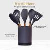 imageSilicone Kitchen Utensils Set ampamp Holder Cooking Utensils Set  Kitchen Essentials for New Home ampamp 1st Apartment Silicone Spatula Set Cooking Spoons for Nonstick Cookware Acacia Wood GreyGray