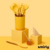 imageSilicone Kitchen Utensils Set ampamp Holder Cooking Utensils Set  Kitchen Essentials for New Home ampamp 1st Apartment Silicone Spatula Set Cooking Spoons for Nonstick Cookware Acacia Wood GreyYellow