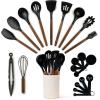 imageSilicone Kitchen Utensils Set ampamp Holder Cooking Utensils Set  Kitchen Essentials for New Home ampamp 1st Apartment Silicone Spatula Set Cooking Spoons for Nonstick Cookware Acacia Wood GreyBlack