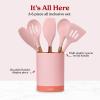 imageSilicone Kitchen Utensils Set ampamp Holder Cooking Utensils Set  Kitchen Essentials for New Home ampamp 1st Apartment Silicone Spatula Set Cooking Spoons for Nonstick Cookware Acacia Wood GreyPink