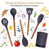 imageSilicone Kitchen Utensils Set ampamp Holder Cooking Utensils Set  Kitchen Essentials for New Home ampamp 1st Apartment Silicone Spatula Set Cooking Spoons for Nonstick Cookware Acacia Wood GreyGray