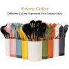 imageSilicone Kitchen Utensils Set ampamp Holder Cooking Utensils Set  Kitchen Essentials for New Home ampamp 1st Apartment Silicone Spatula Set Cooking Spoons for Nonstick Cookware Acacia Wood GreyPink