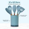 imageSilicone Kitchen Utensils Set ampamp Holder Cooking Utensils Set  Kitchen Essentials for New Home ampamp 1st Apartment Silicone Spatula Set Cooking Spoons for Nonstick Cookware Acacia Wood GreyBlue