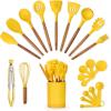 imageSilicone Kitchen Utensils Set ampamp Holder Cooking Utensils Set  Kitchen Essentials for New Home ampamp 1st Apartment Silicone Spatula Set Cooking Spoons for Nonstick Cookware Acacia Wood GreyYellow
