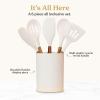 imageSilicone Kitchen Utensils Set ampamp Holder Cooking Utensils Set  Kitchen Essentials for New Home ampamp 1st Apartment Silicone Spatula Set Cooking Spoons for Nonstick Cookware Acacia Wood GreyCream White