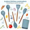 imageSilicone Kitchen Utensils Set ampamp Holder Cooking Utensils Set  Kitchen Essentials for New Home ampamp 1st Apartment Silicone Spatula Set Cooking Spoons for Nonstick Cookware Acacia Wood GreyBlue