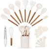 imageSilicone Kitchen Utensils Set ampamp Holder Cooking Utensils Set  Kitchen Essentials for New Home ampamp 1st Apartment Silicone Spatula Set Cooking Spoons for Nonstick Cookware Acacia Wood GreyCream White